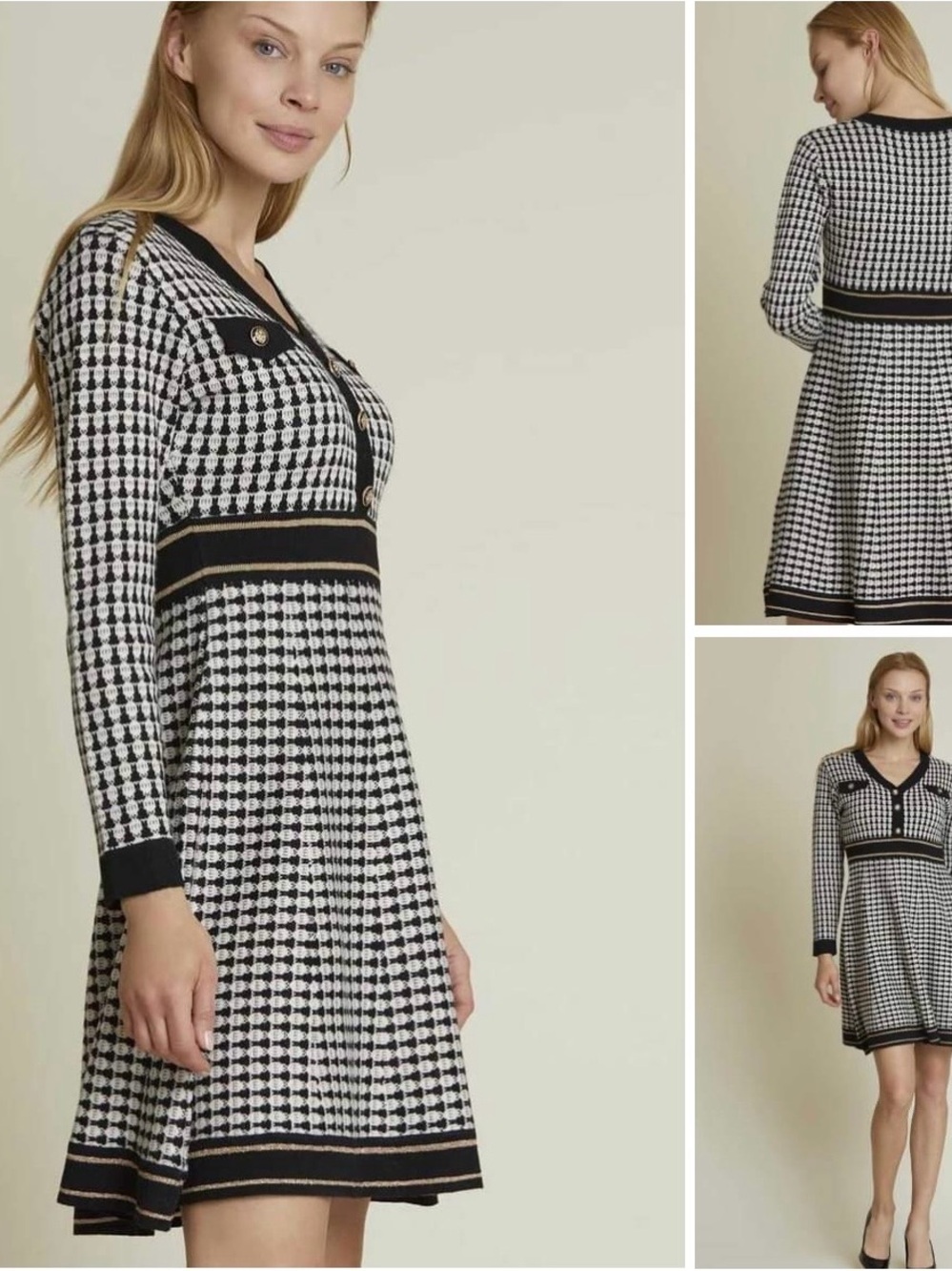 D|W Knit Tweed-Style Button Front Dress